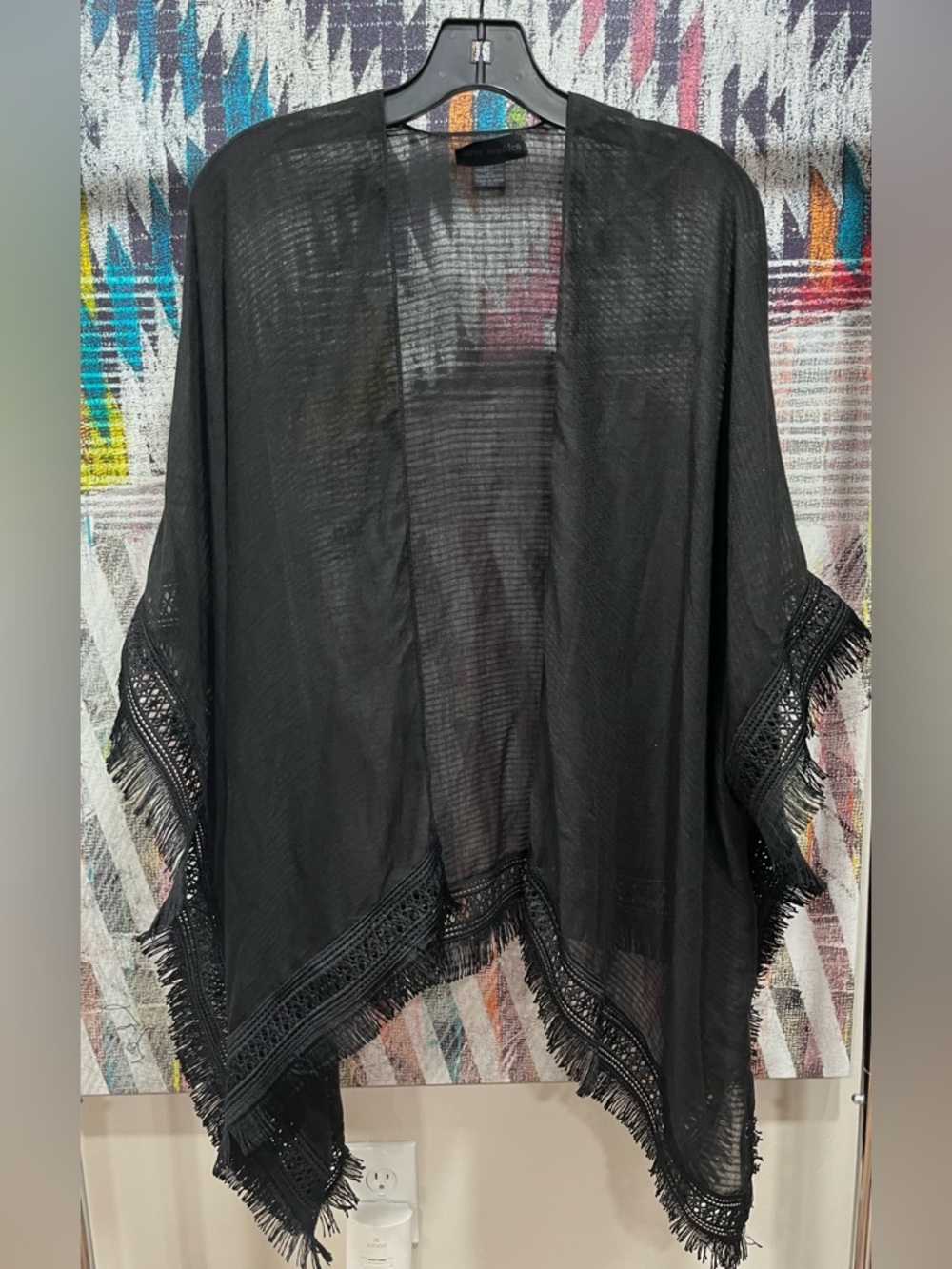 Steve Madden Sheer Black Open-Front Kimono Coverup